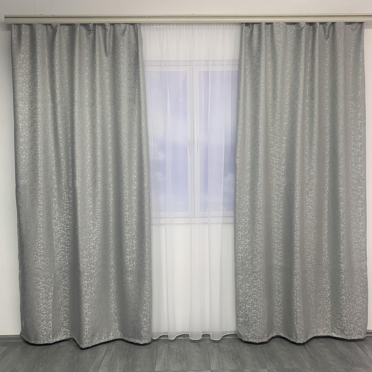 Шторы готовые Мрамор льняные блэкаут Темно-серый
