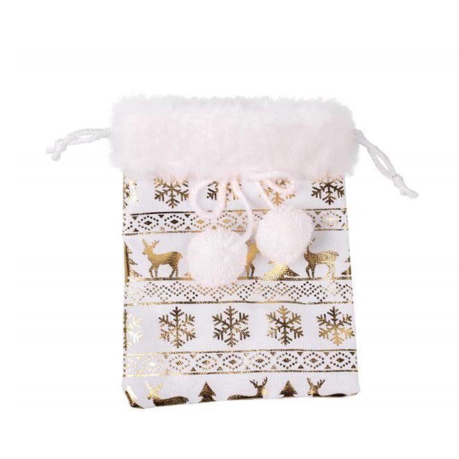 Мешок новогодний Flora 12х15 см Белый с золотом (50135)