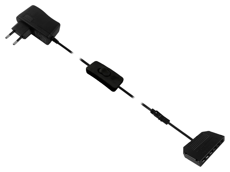 Блок питания 12 В MINI AMP 12 Вт с ручным выключателем и разветвителем на 6 разъемов Черный
