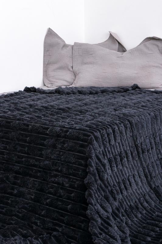 Покривало велюрове однотонне з рубчастою структурою Носи Своє 200х230 см Темно-синій (18710)