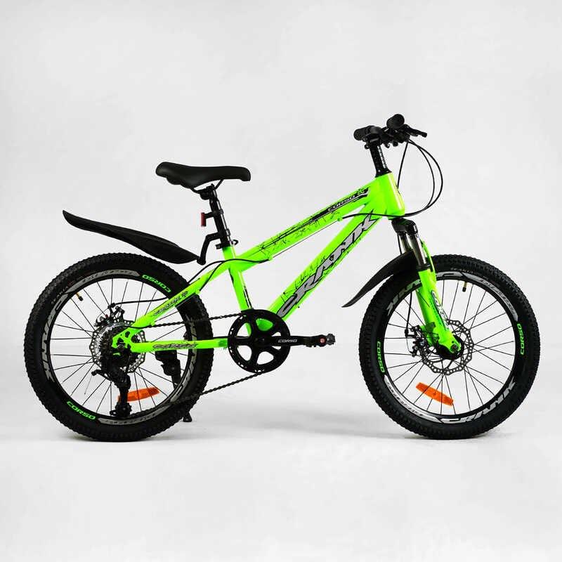 Дитячий велосипед спортивний Corso CRANK 20" сталева рама LTWOO-A2 7 швидкостей Green/Black (137752)