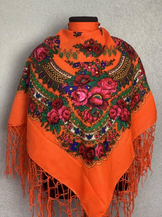 Платок Букет цветов 120х120 см Оранжевый (29434365)