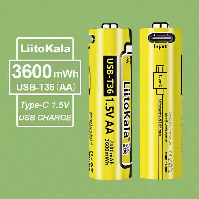 Акумулятор LiitoKala USB-T36 1,5V 2400 mAh АА Жовтий (28869237) - фото 3
