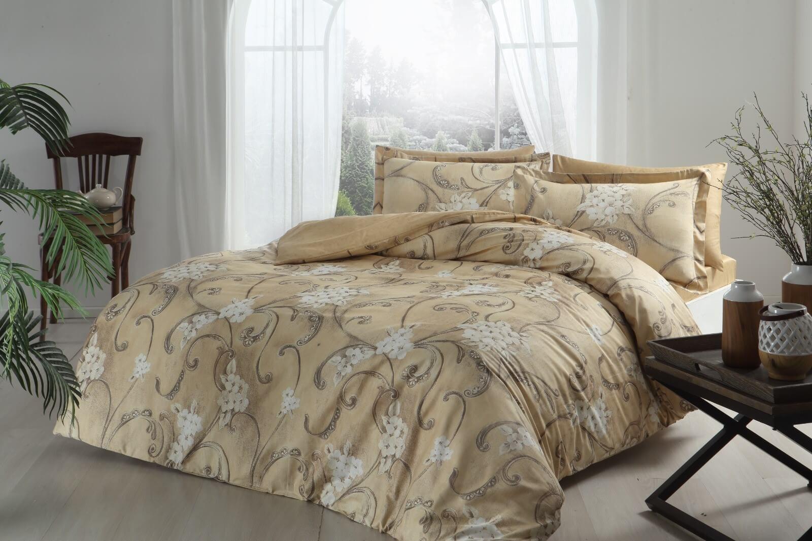 Постельное белье TAC Delux Senja bej v04 евро Бежевый (svt-2000022297219)