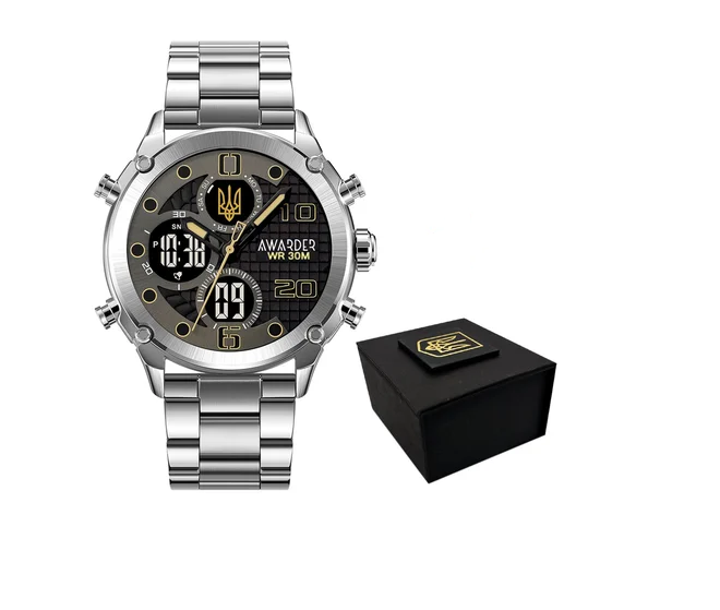 Наручные часы Awarder 017 Трезубец Золото Silver/Black Steel Наручные часы Awarder 017 Трезубец Золото Silver/Black Steel