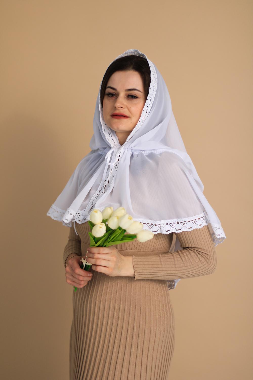 Палантин для храму на голову Білий (п012) - фото 2 Палантин для храму на голову Білий (п012) - фото 2