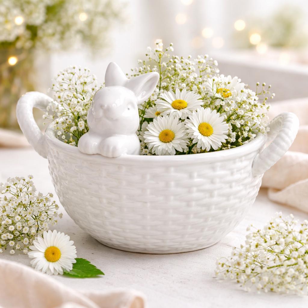 Піала керамічна Великодній кролик 19,6х16,6х13 см 1 л Білий (32008634)