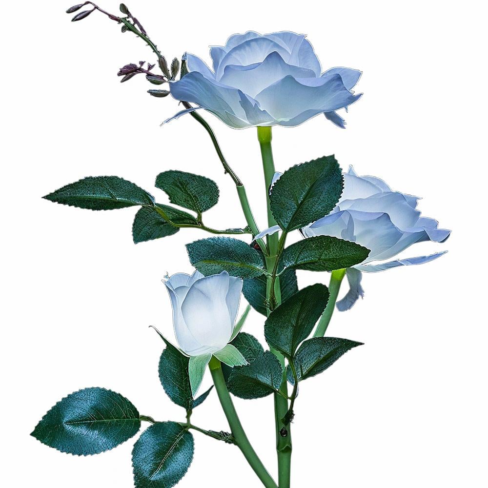 Фонарь-цветок роза 3 бутона для огорода и дорожек заряжается от солнца атмосферное LED освещение Белый