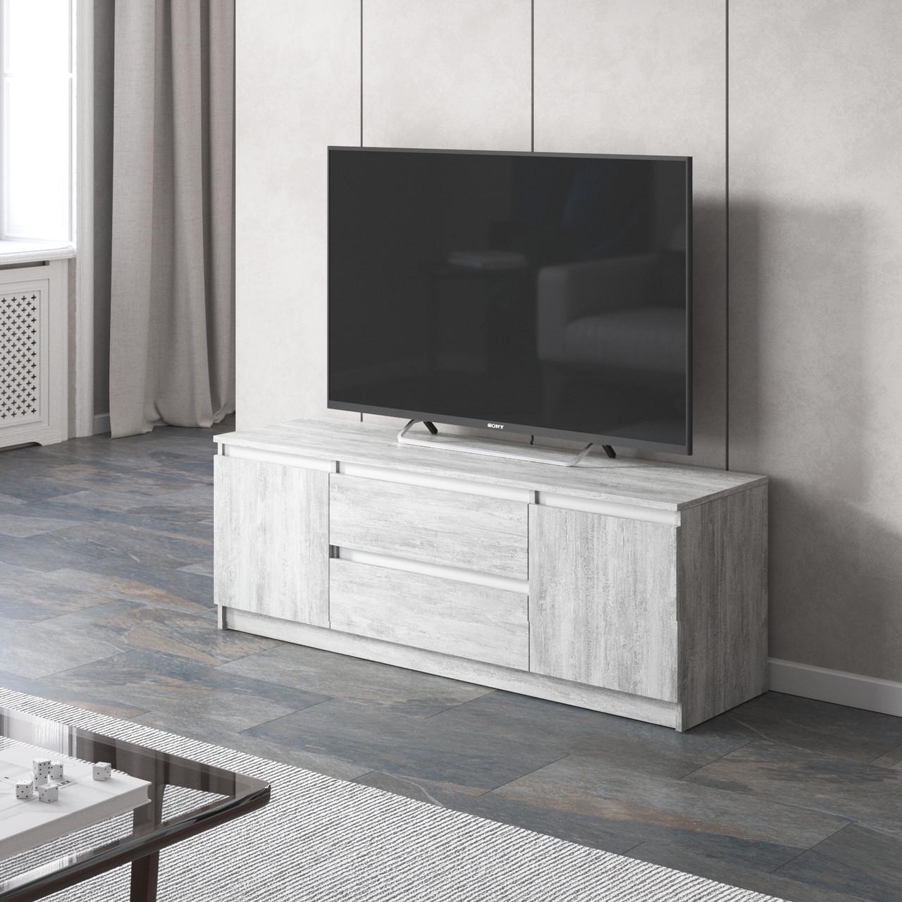 Тумба под телевизор Вайс R-28 1402х400х531 мм Бетон/Белые планки (30668758) - фото 1 Тумба под телевизор Вайс R-28 1402х400х531 мм Бетон/Белые планки (30668758) - фото 1