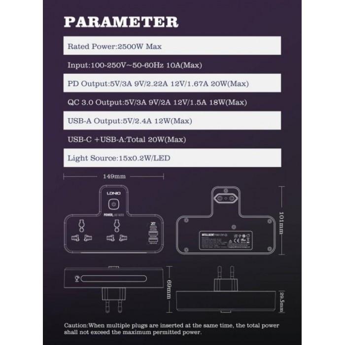 Розгалужувач мережевий LDNIO SC2311 на 2 розетки 2 USB 3A/Type C - фото 9 Розгалужувач мережевий LDNIO SC2311 на 2 розетки 2 USB 3A/Type C - фото 9