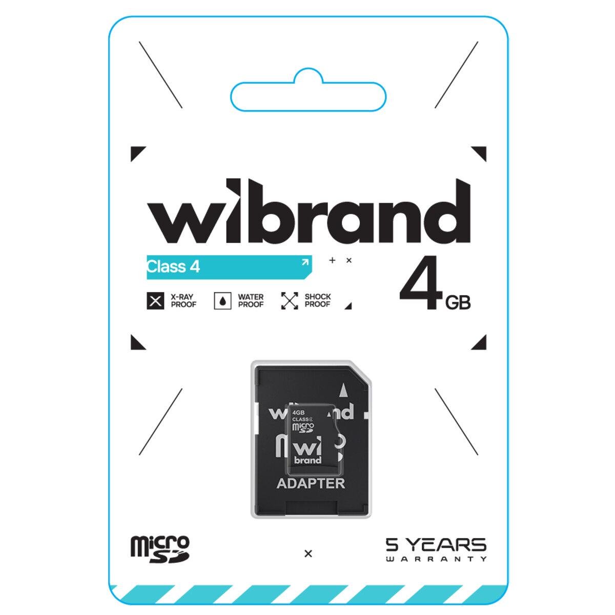 Карта памяти Wibrand microSDHC 4 Gb Class 4 Adapter SD WICDC4/4 Gb-A Black (606096) - фото 2