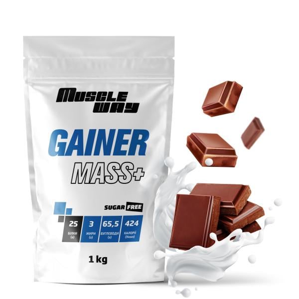 Гейнер вуглеводно-білковий MuscleWay GAINER MASS+ у порошку без цукру 1 кг Молочний шоколад (21-125-g-mw-rs1.msh)