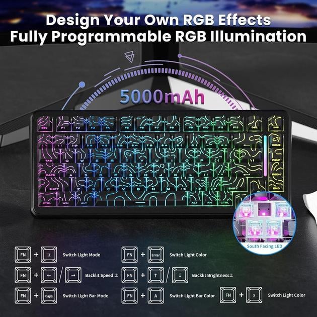 Клавіатура ігрова attack shark X82 PRO бездротова/магнітна/RGB-підсвічування Black (28780457) - фото 8