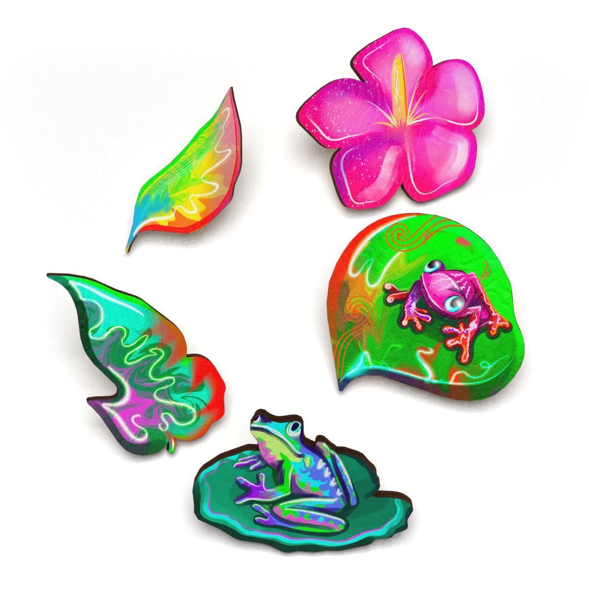 Набор значков Lex Altern Тропические лягушки на листьях лилии из дерева 5 шт.
