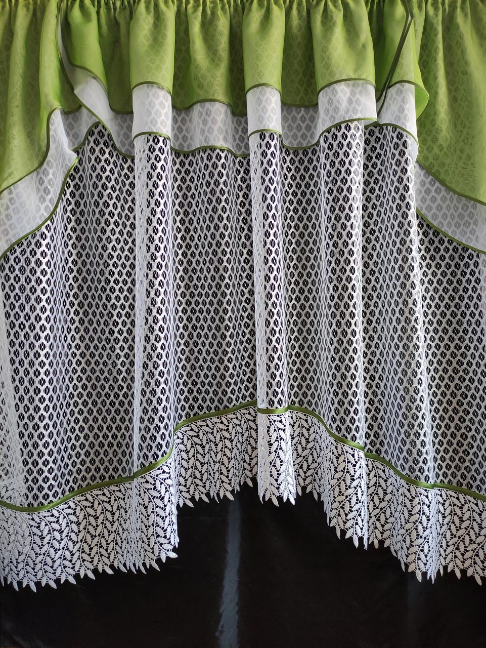 Занавеска Дубль с двойным ламбрекеном 280х180 см Белый с зеленым (длз-04) - фото 1 Занавеска Дубль с двойным ламбрекеном 280х180 см Белый с зеленым (длз-04) - фото 1