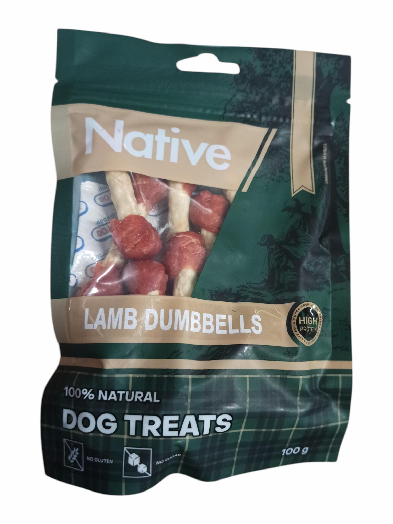 Ласощі для собак NATIVE Dog Treats Sticker Lamb Dumbbell Гантельки з ягня 100 г (31042010n)