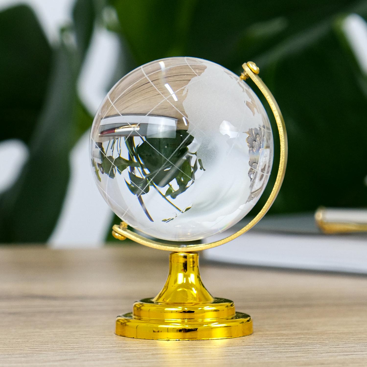 Глобус кришталевий на пластиковій підставці 9,5х6,5 см Золотий (MH-SJ045-1-6D)