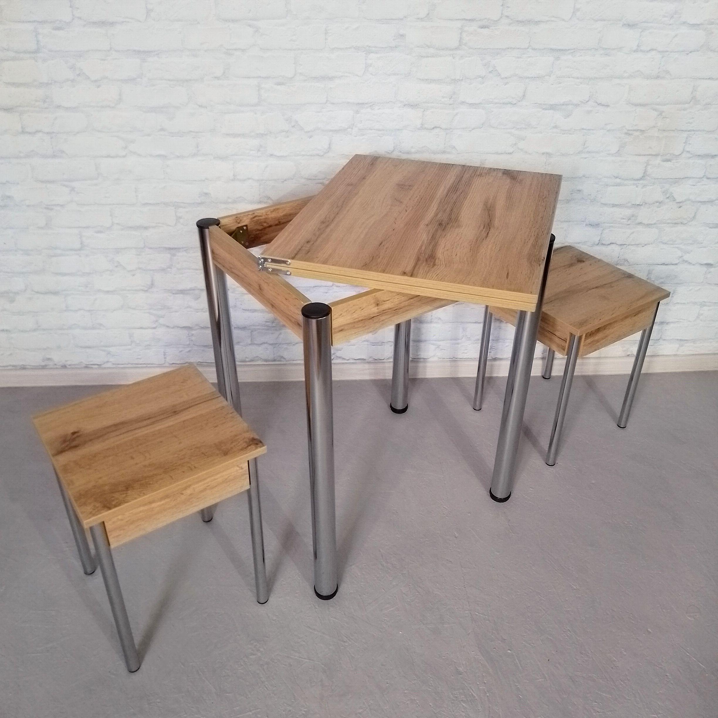 Обеденный стол и 2 табурета Смарт раскладной/ножки металлические 60х50х75 см/100х60х75 см Дуб аппалачи/Хром (0041) - фото 3 Обеденный стол и 2 табурета Смарт раскладной/ножки металлические 60х50х75 см/100х60х75 см Дуб аппалачи/Хром (0041) - фото 3