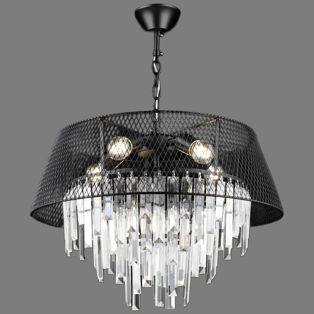 Люстра Sirius с хрустальным декором и сетчатым корпусом под шесть ламп Е27 Черный (B S2452/6 BK)
