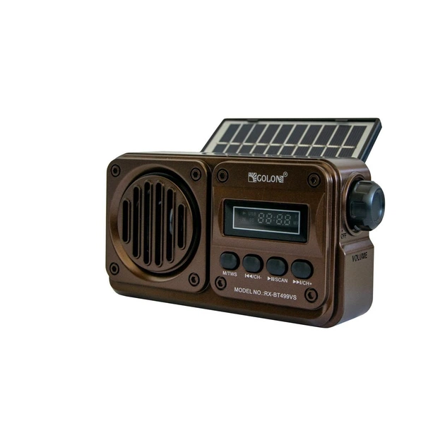 Радіоприймач портативний Golon RX 499 на акумуляторі з сонячною панеллю Коричневий (33501286)