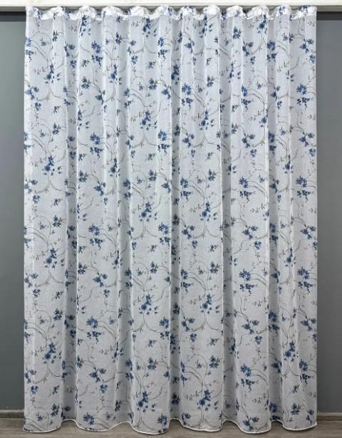 Тюль из батиста Цветы Белый/Сине-коричневый (1533т)