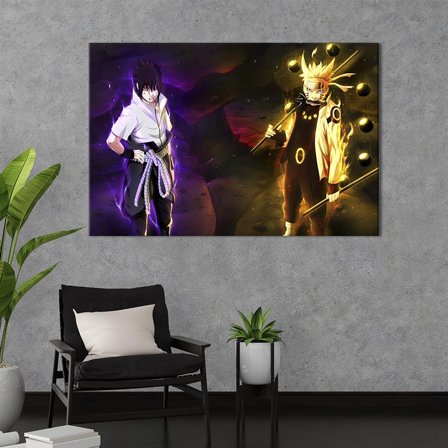 Настенный декор картина на холсте для интерьера Naruto and Sasuke 120x80 см (681-1)