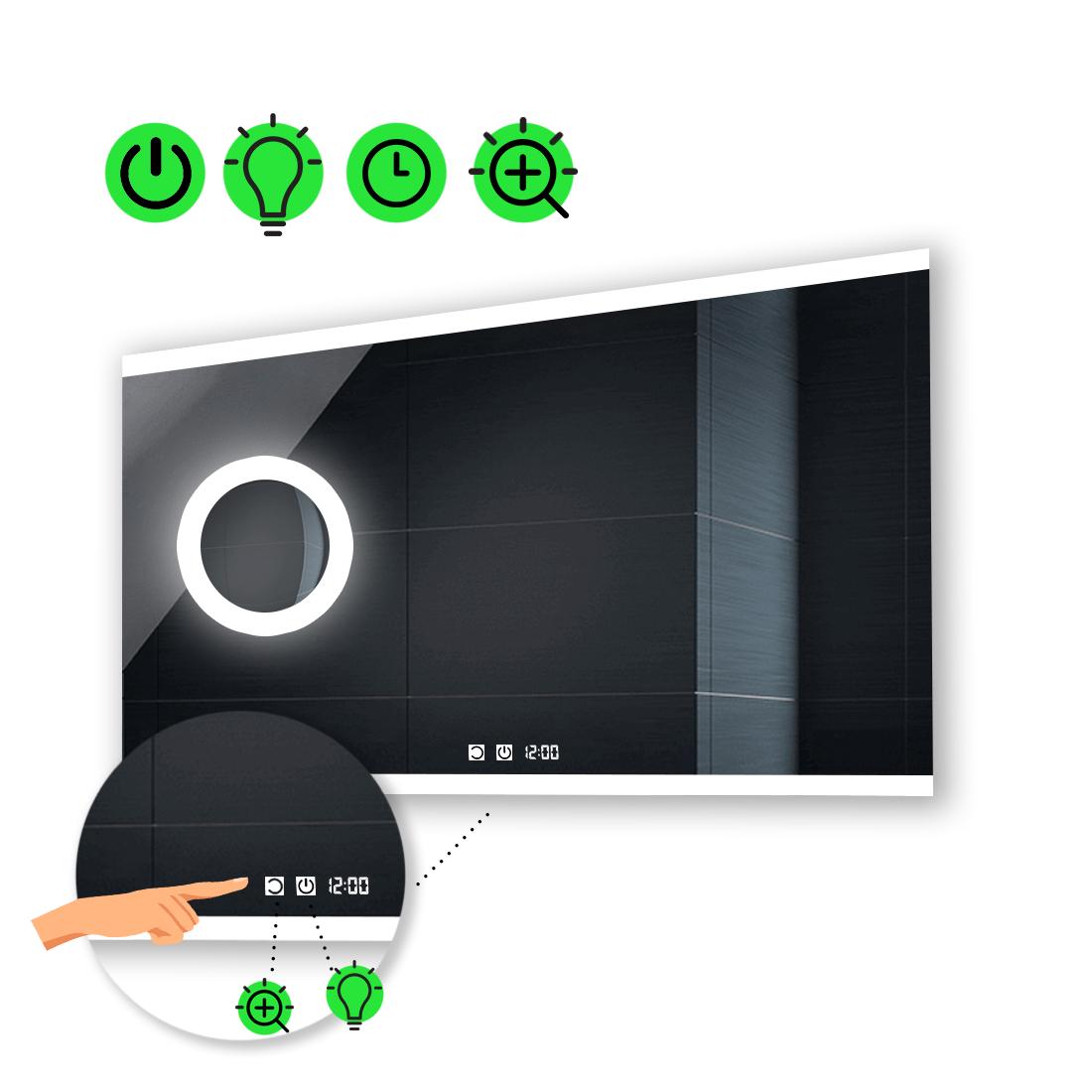 LED-зеркало 120x100 см с двумя сенсорами/часами и линзой с подсветкой Ines (Inesg228)