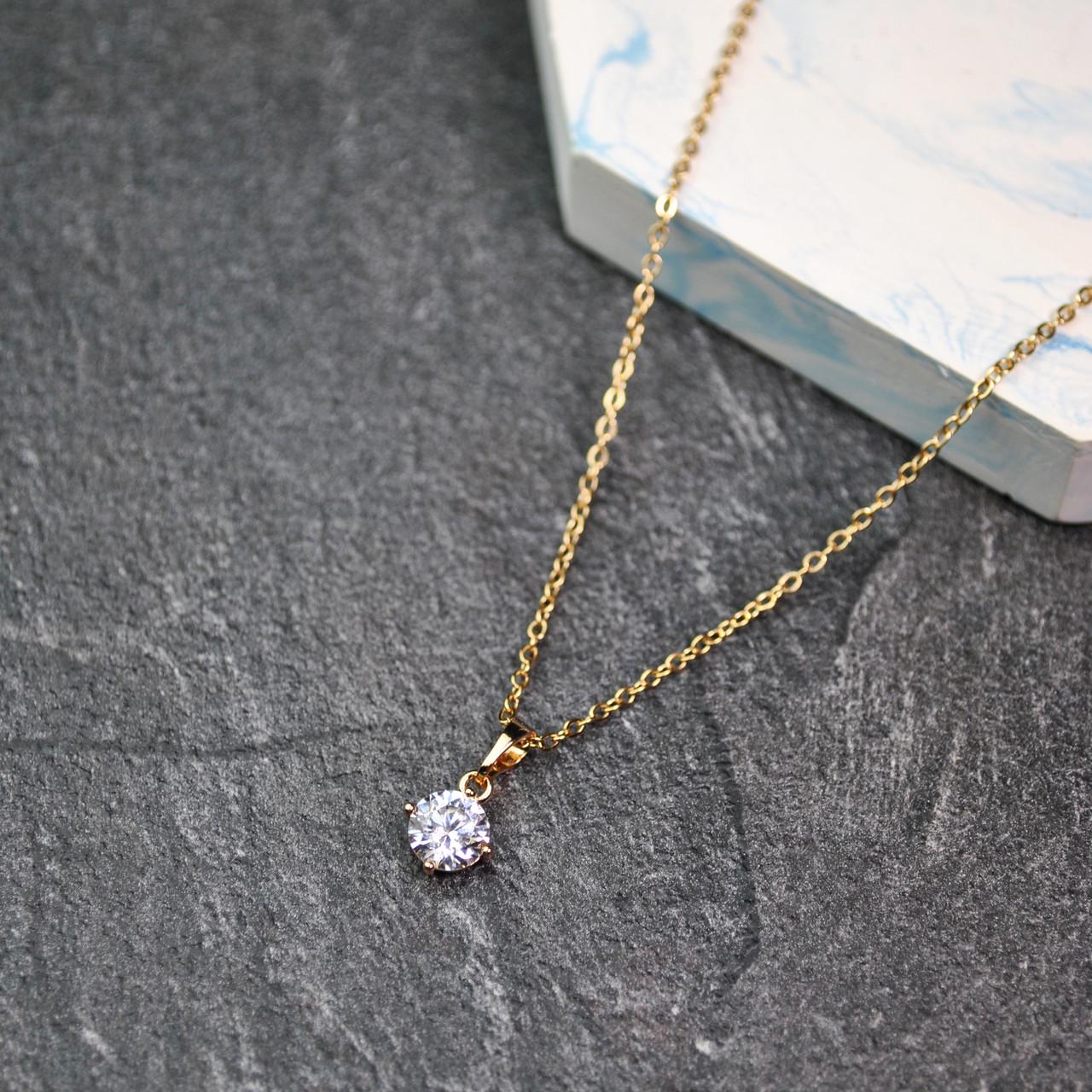 Кулон фианит 7 мм на цепочке медицинская сталь позолота (x214-2)