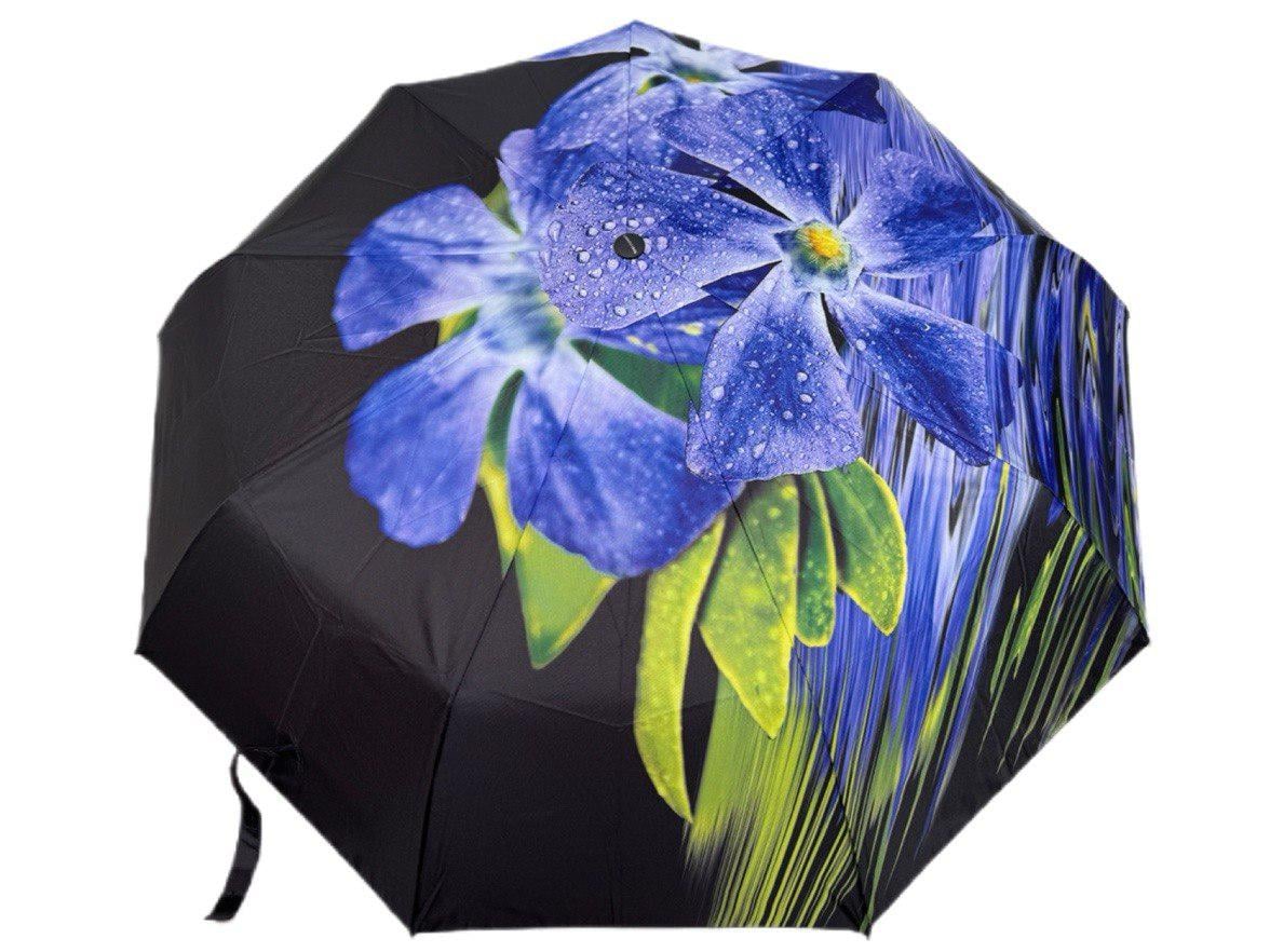 Зонт женский автоматический складной RAIN FLOWERS Цветы 9 спиц с косинкой в подарочной упаковке