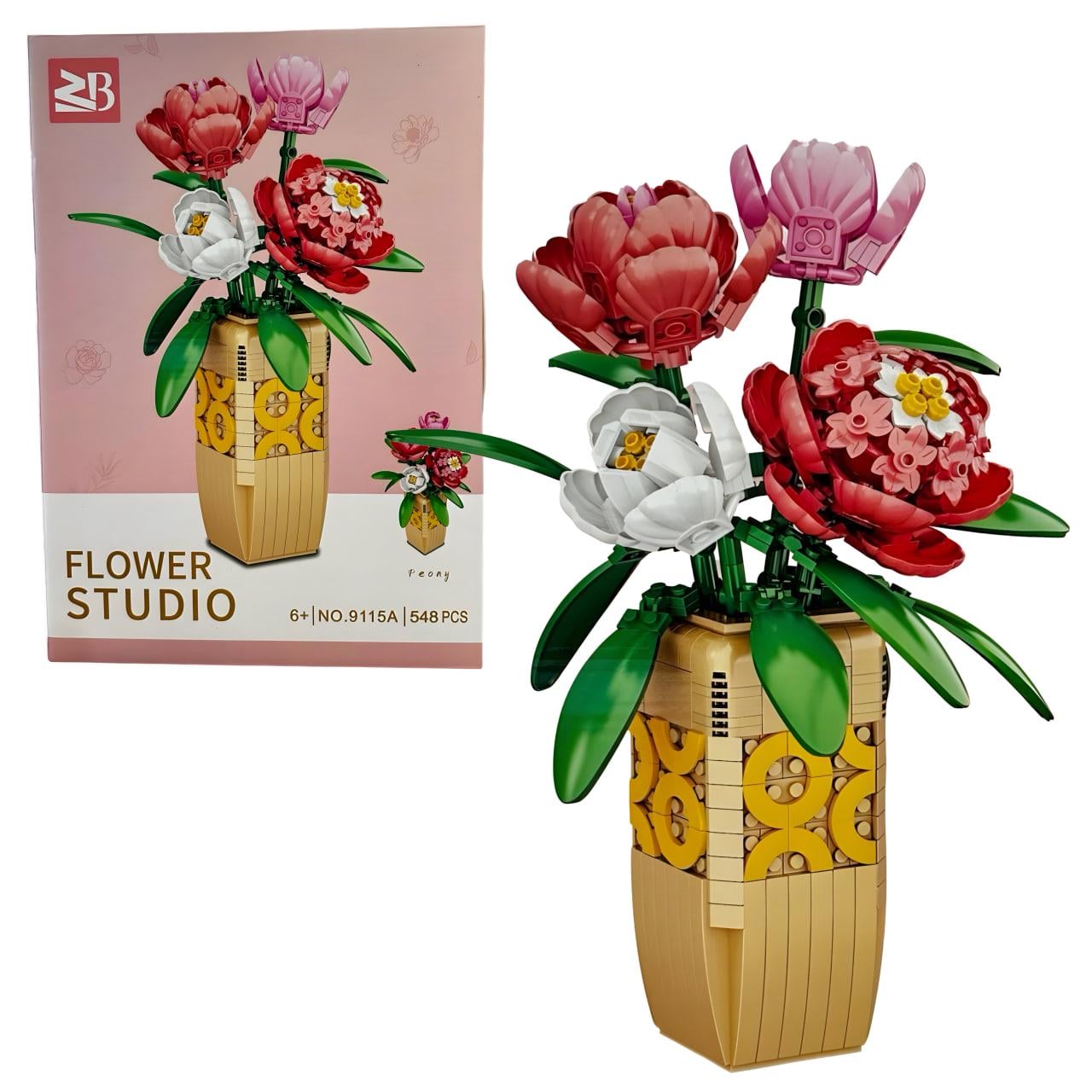 Конструктор детский Flower Studio Пионы в вазе 548 дет. (9104A)