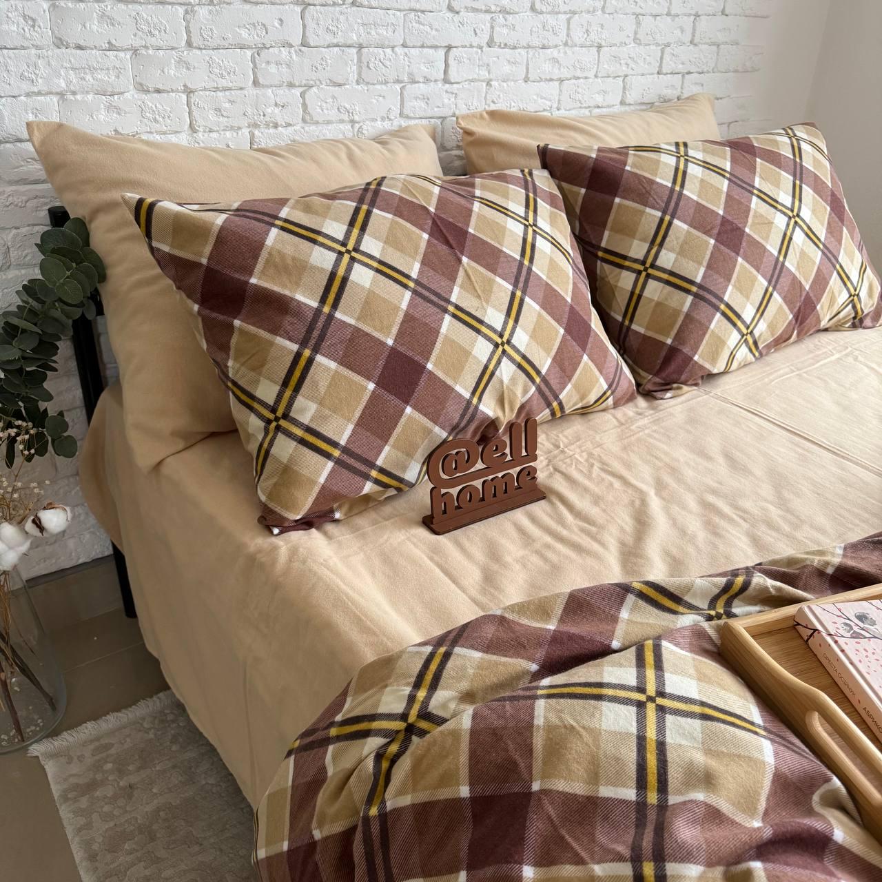 Комплект постільної білизни Ell Home Крафт фланель полуторний наволочки 50x70 см/70x70 см Пастельний/Бежевий пісок (29288885) - фото 2 Комплект постільної білизни Ell Home Крафт фланель полуторний наволочки 50x70 см/70x70 см Пастельний/Бежевий пісок (29288885) - фото 2