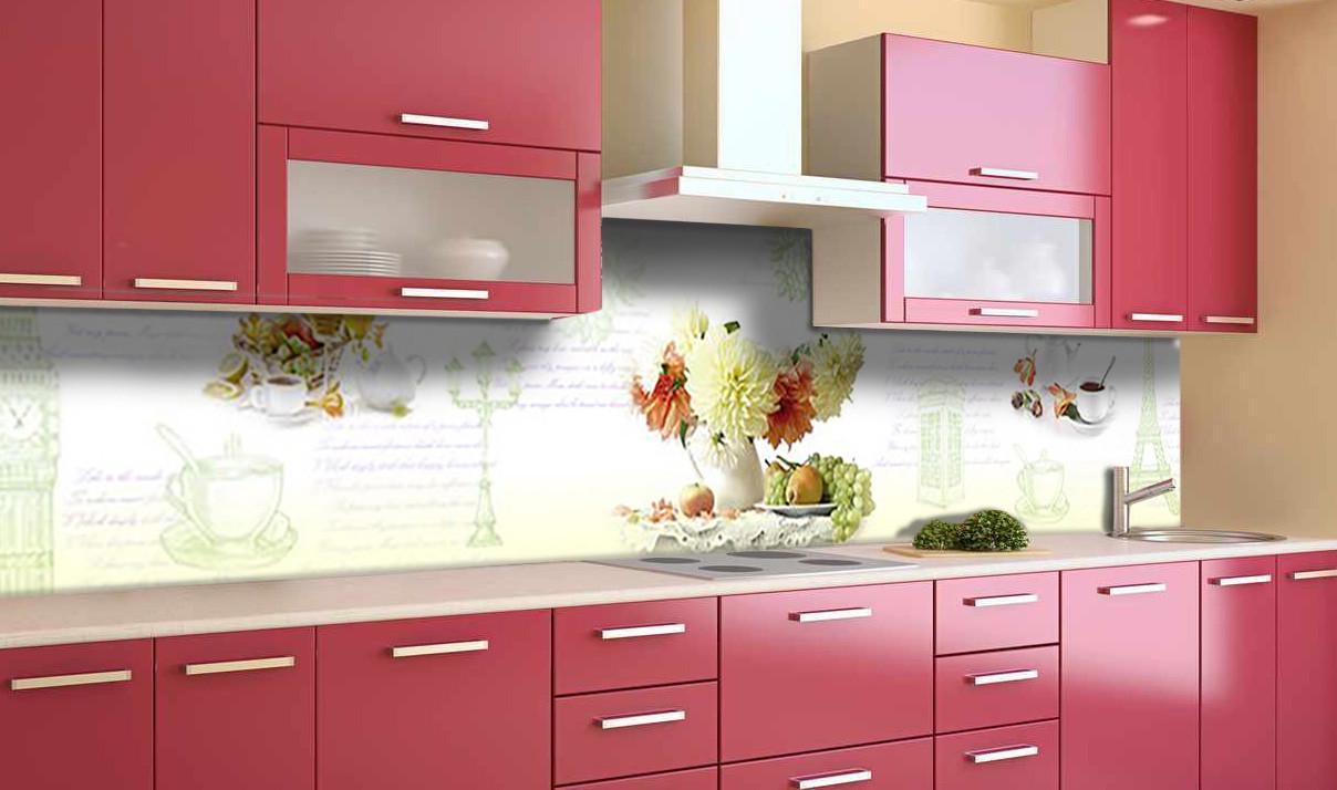 Кухонный фартук Фрукты и цветы с самоклеющейся виниловой пленки 60х300 см Бежевый