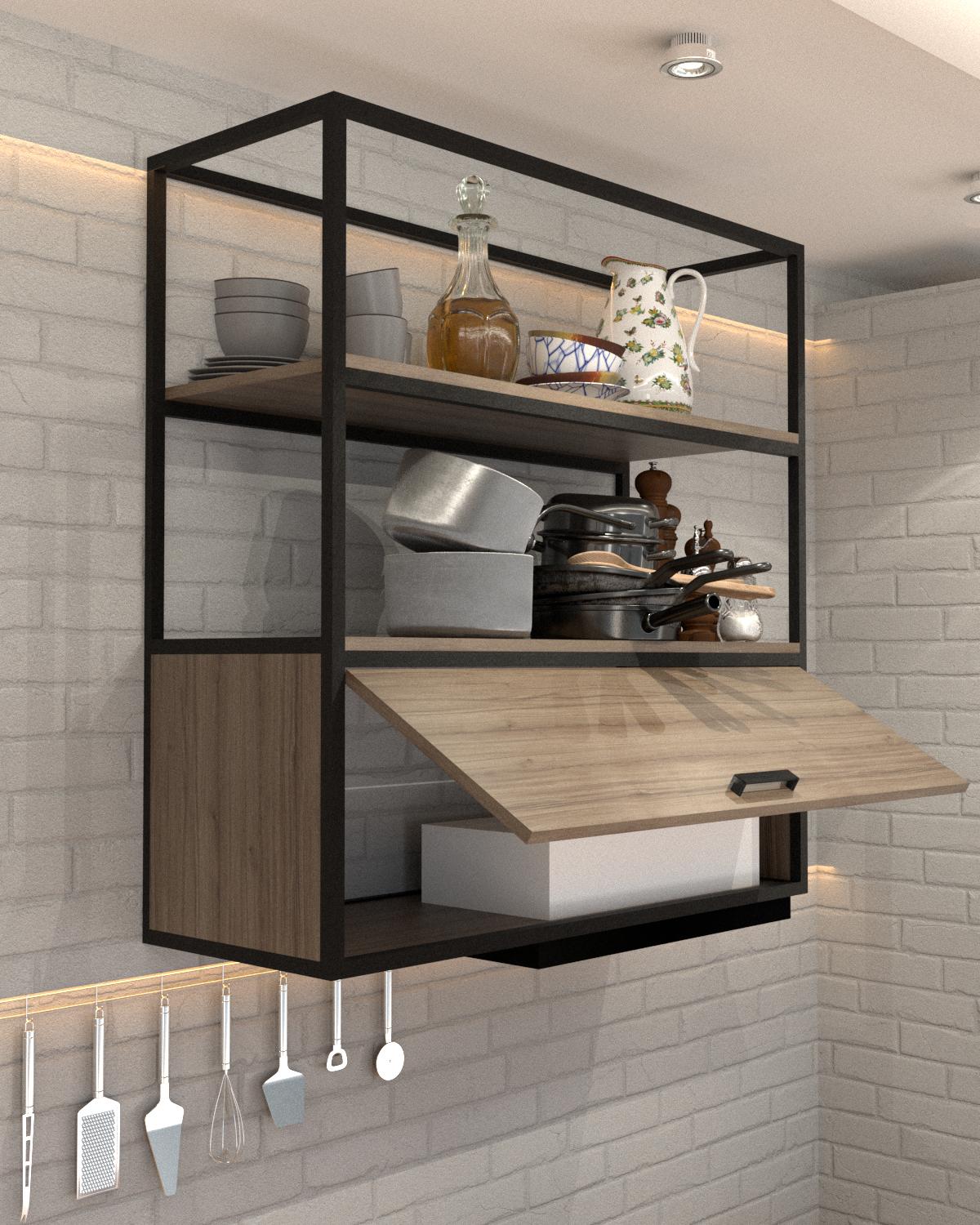 Шкаф навесной под вытяжку EcoLoft Фаволла DSP-1332-4 в стиле лофт Монтеверде (31935481)