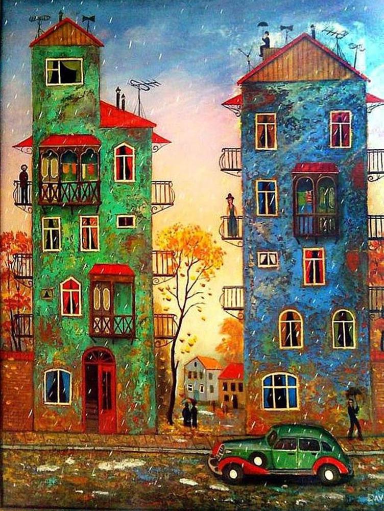 Алмазная мозаика Рисунок домиков DIY-FH211 полная выкладка 30x40 см (26584)