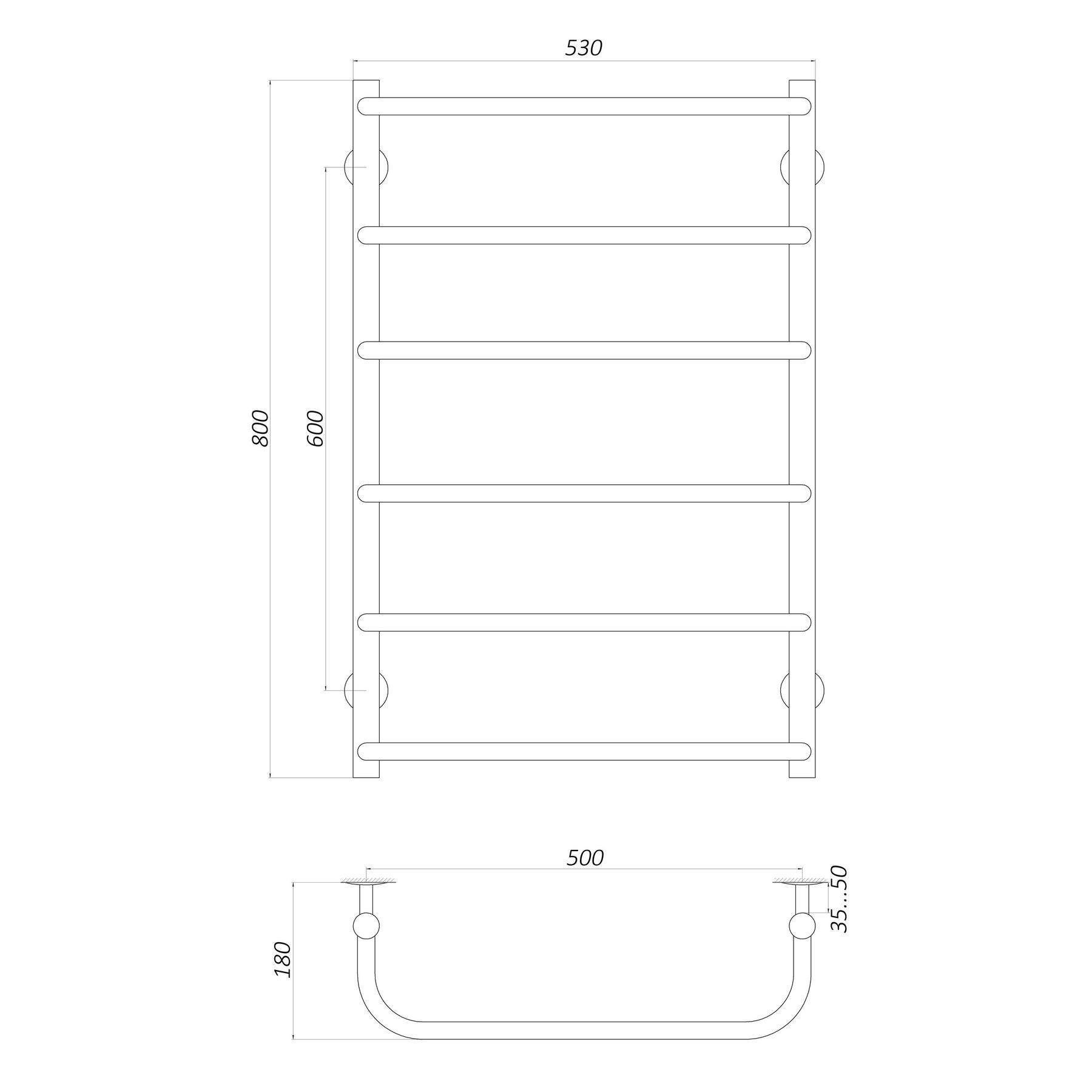 Рушникосушарка UNIO LS W 800-500-6 Драбинка Скоба (20882) - фото 4 Рушникосушарка UNIO LS W 800-500-6 Драбинка Скоба (20882) - фото 4