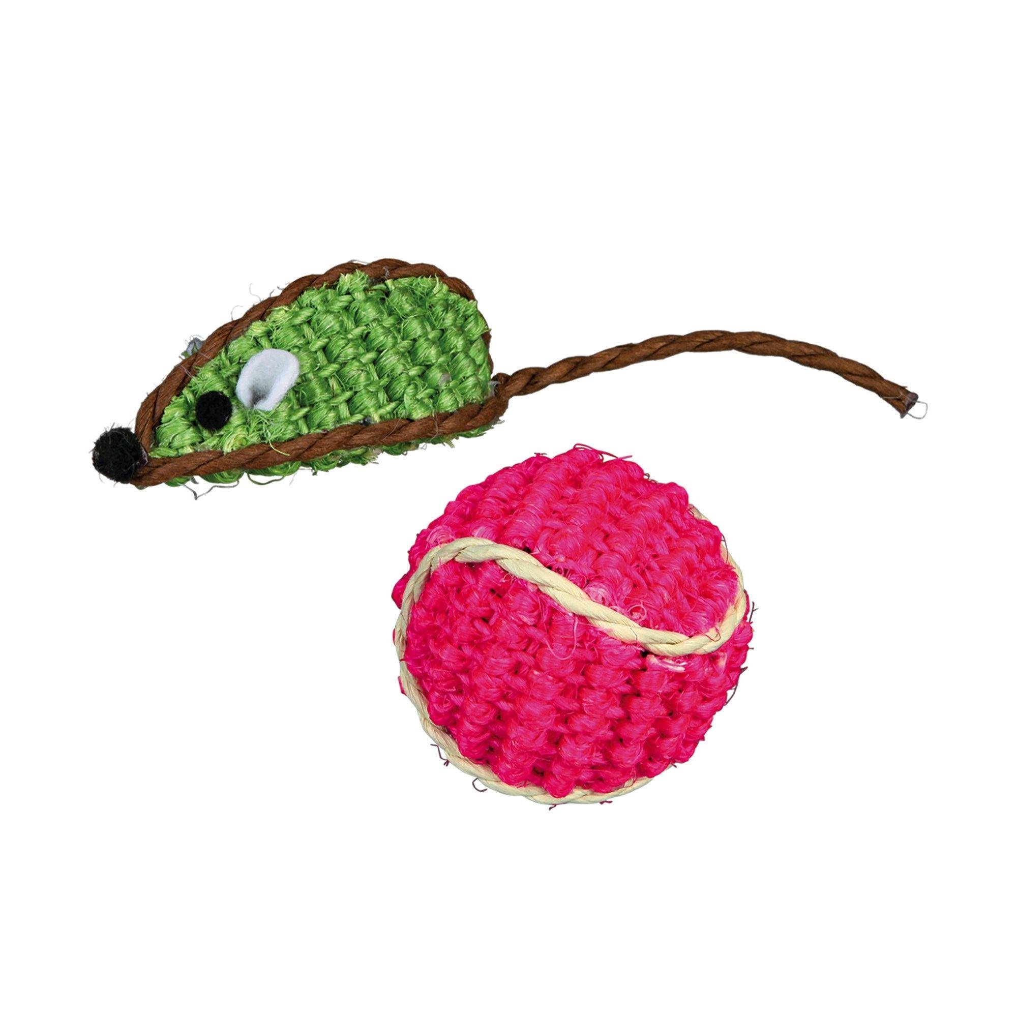 Набор игрушек для котов Trixie Мышь-сизаль и мяч-сизаль 5 см ⌀ 4 см  (40760)