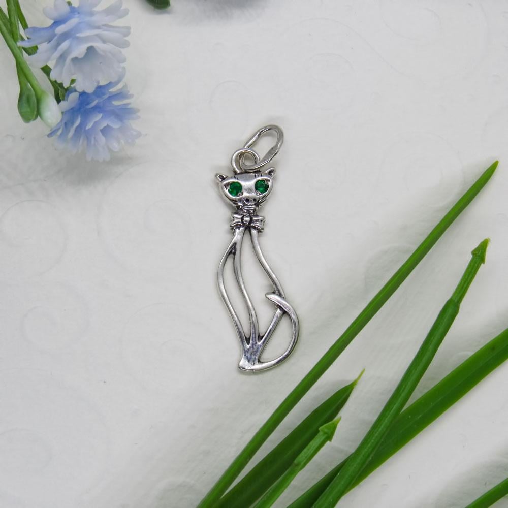 Срібний підвіс з зеленими фіанітами Кішка (1129958260) - фото 3 Срібний підвіс з зеленими фіанітами Кішка (1129958260) - фото 3