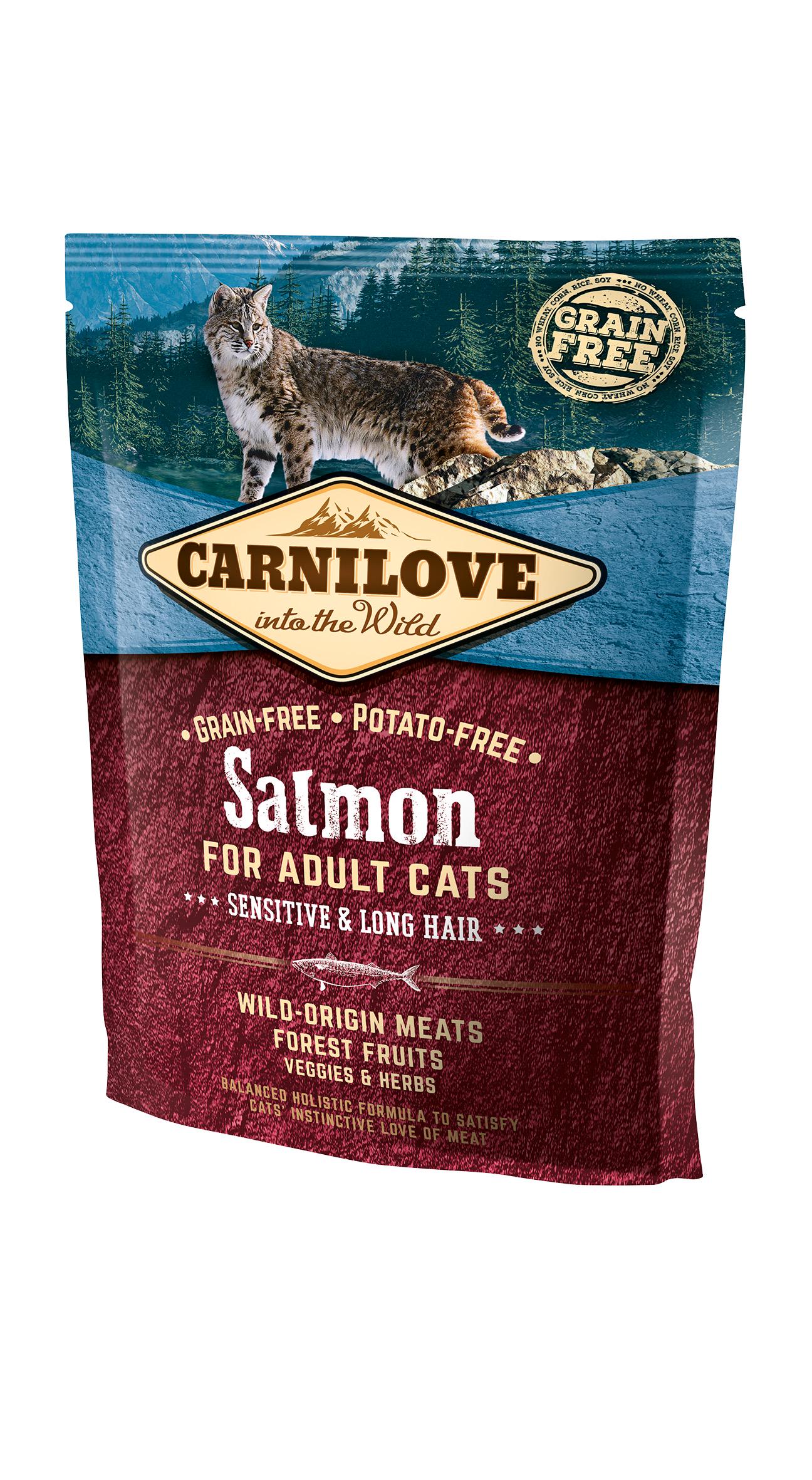 Корм сухий беззерновий Carnilove Cat Salmon Sensitive & Long-Hair з лососем для довгошерстих кішок з чутливим травленням 400 г (512294)