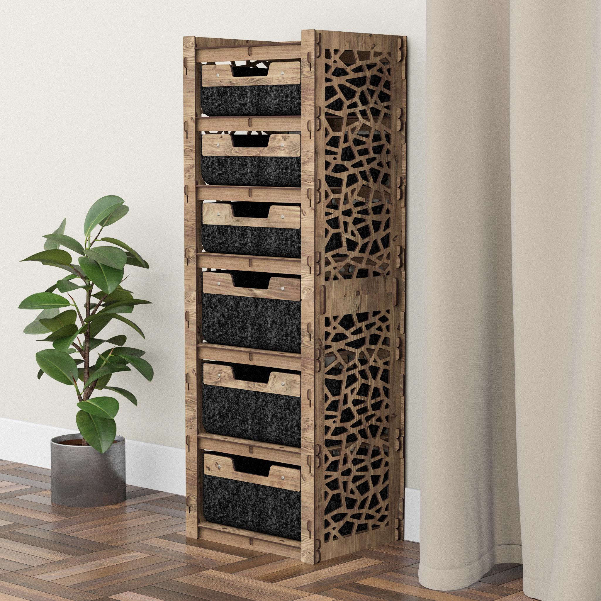 Комод для одежды из дерева Hexagonica Stones на 6 ящиков черные корзины 1200х413х345 мм (119995) - фото 5 Комод для одежды из дерева Hexagonica Stones на 6 ящиков черные корзины 1200х413х345 мм (119995) - фото 5