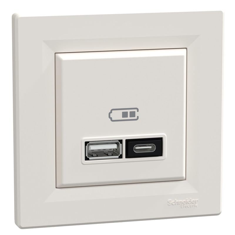 Розетка USB Schneider Electric Asfora тип А+С 21W 3A кремовый ABS (EPH2700523) Розетка USB Schneider Electric Asfora тип А+С 21W 3A кремовый ABS (EPH2700523)