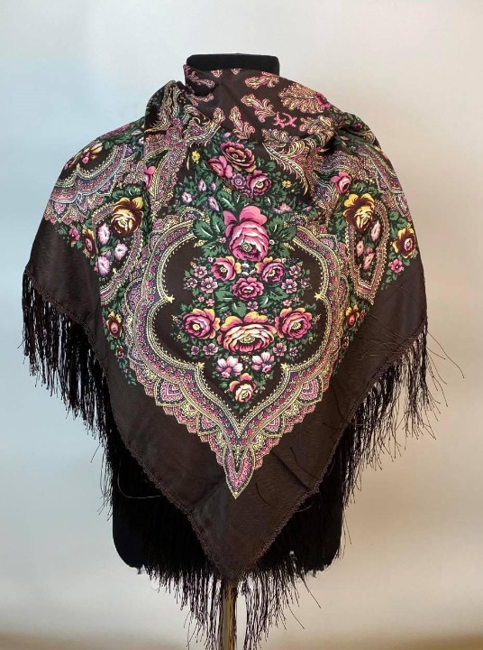 Платок в народном стиле Цветы М11 120х120 см (29416813)