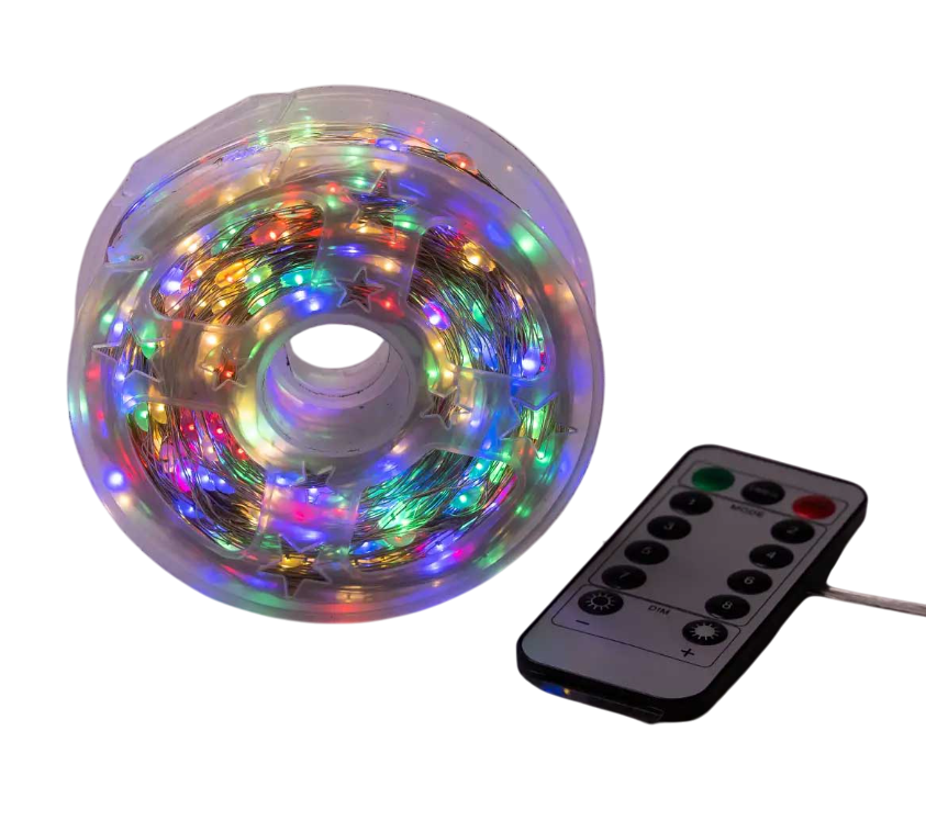 Гірлянда Роса нитка з пультом 1000 LED 100 м від мережі зелений провід Різнокольоровий