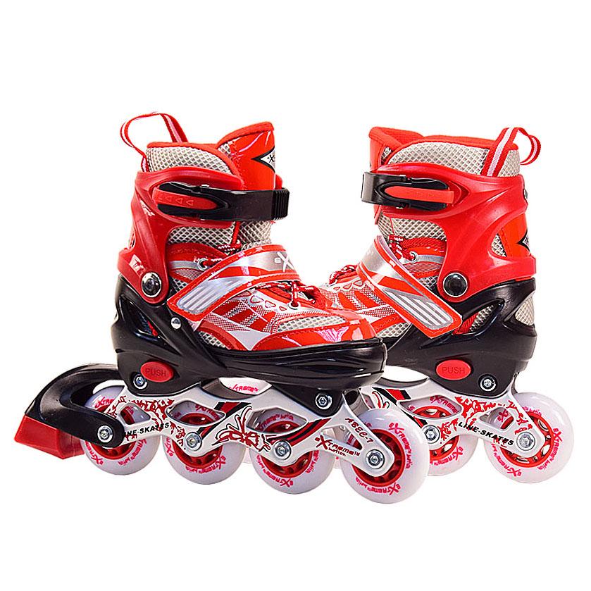 Детские роликовые коньки Bambi R2057 RL7T металлическая рама PVC р. 30-33 Красный