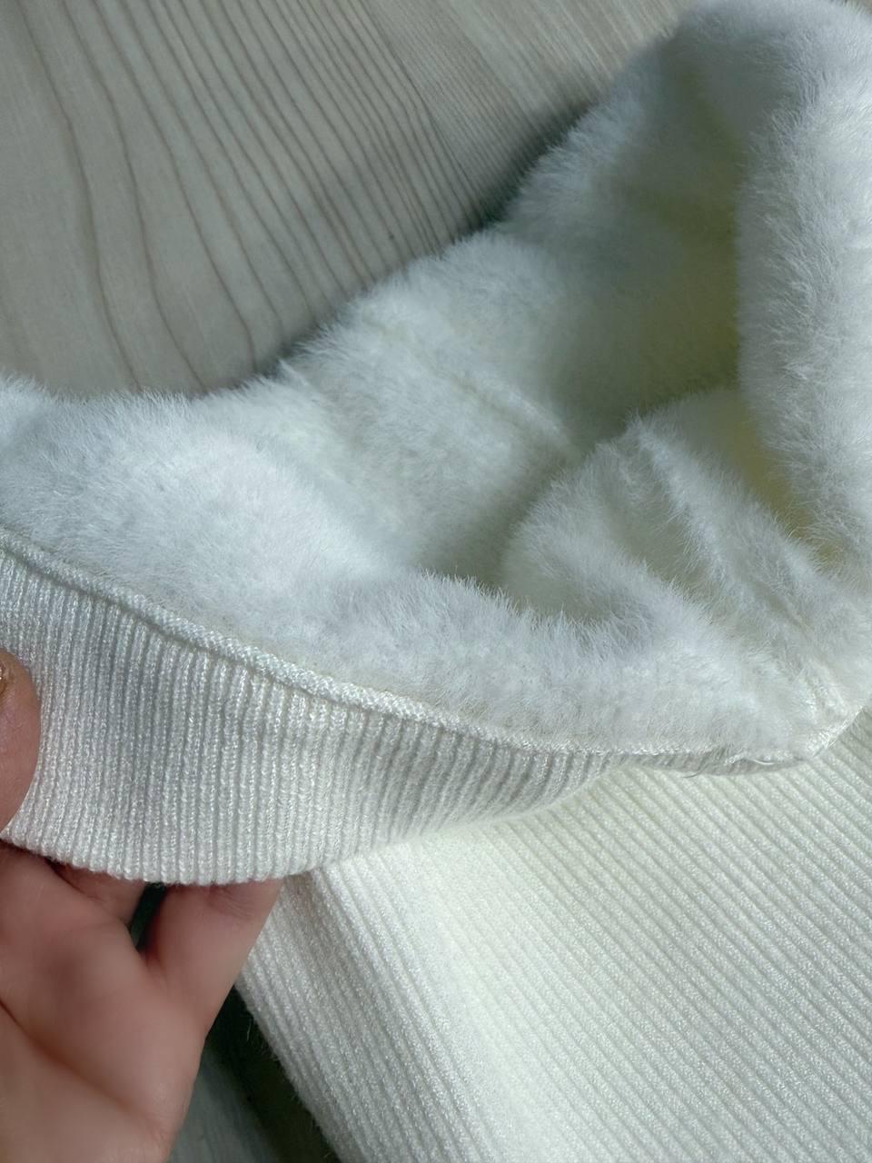 Лосини жіночі A-N 6126-6161 теплі в рубчик на хутрі ангори OS Білий (5590) - фото 2