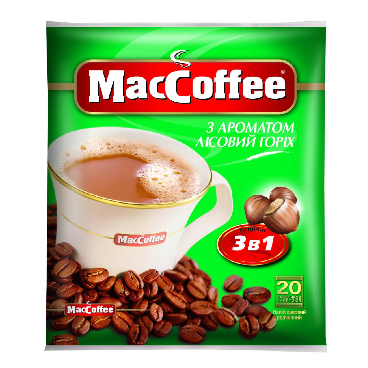 Кофейный напиток MacCoffee 3в1 с ароматом лесного ореха 18 г 20 шт.