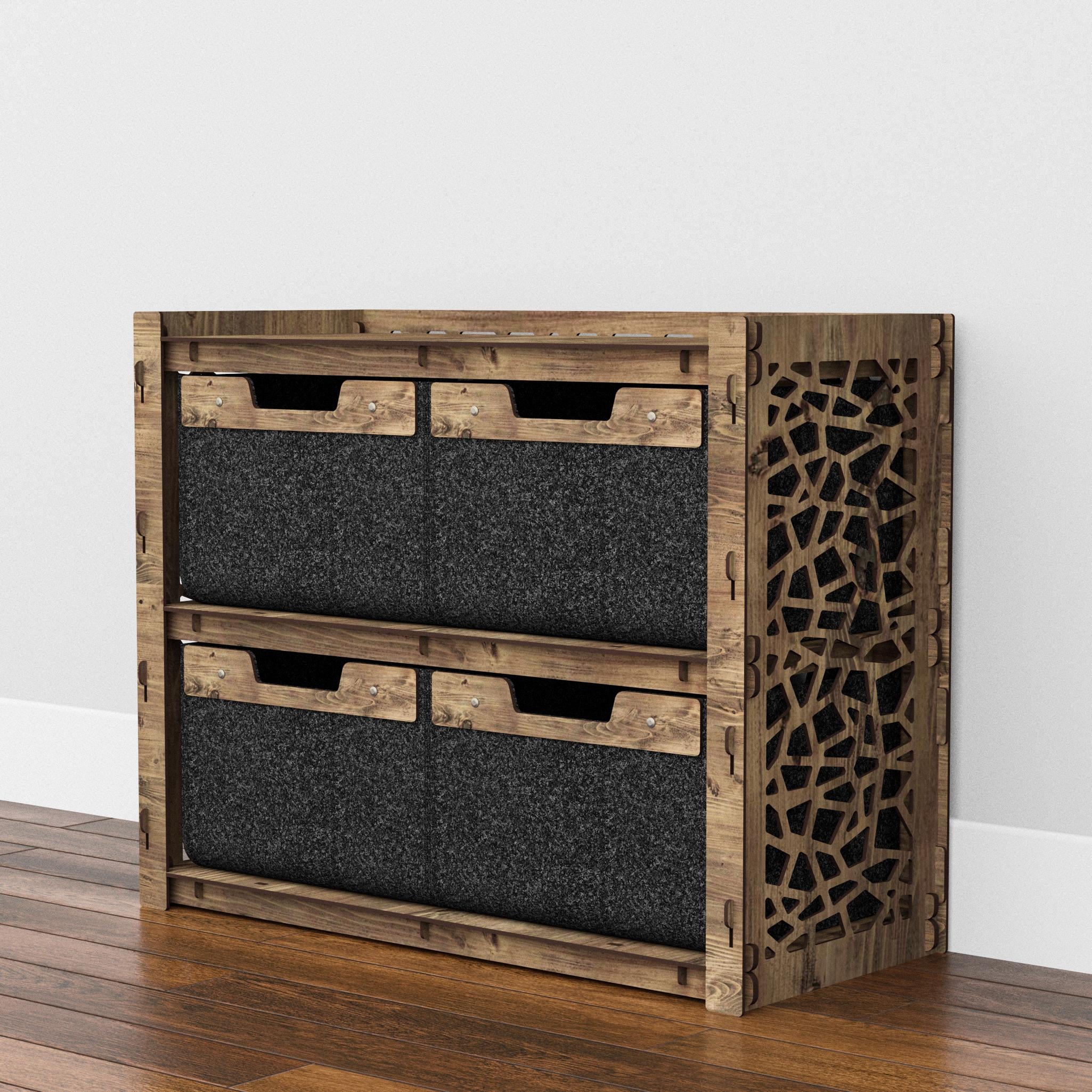 Комод для белья низкий из дерева Hexagonica Stones на 4 ящика черные корзины 600х750х345 мм (119943)
