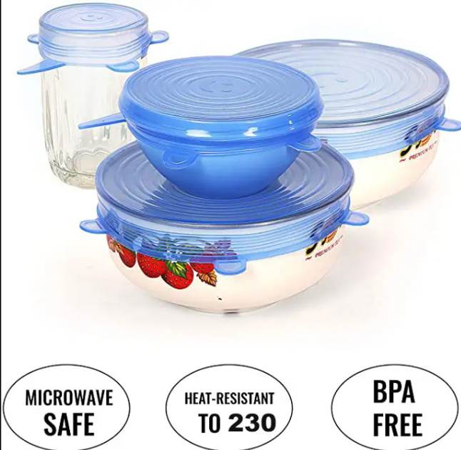 Набор универсальных круглых силиконовых крышек 6 шт. Синий - фото 4