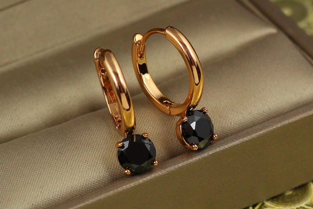 Сережки Xuping Jewelry кільця з каменем 2,1 см Золотистий/Чорний (1946659774)