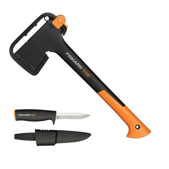 Топор универсальный Fiskars S X10 121443 и нож общего назначения с чехлом K40 125860 1001622 (1015619/1060001)