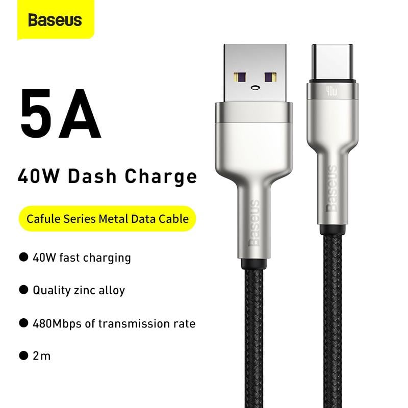 USB-кабель BASEUS Type-C Cafule Series 5A 40W  2 м Black - фото 3